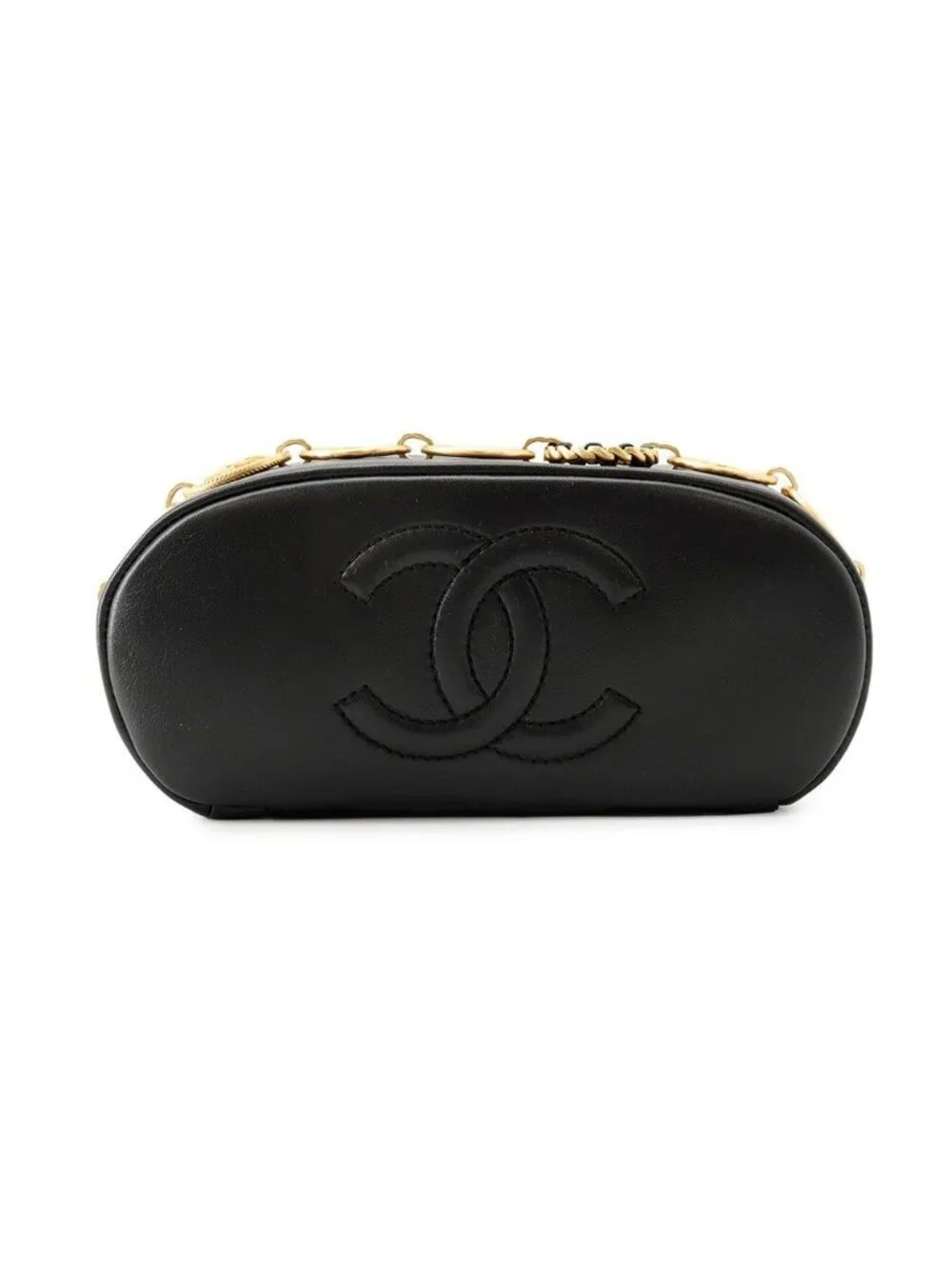 Chanel Backpack Quilted CC Logo Icon Chain Leather Black